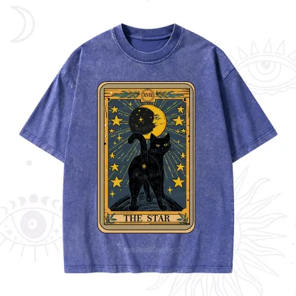 Purplehecate The Star Tarot Cat Washed T-Shirt
