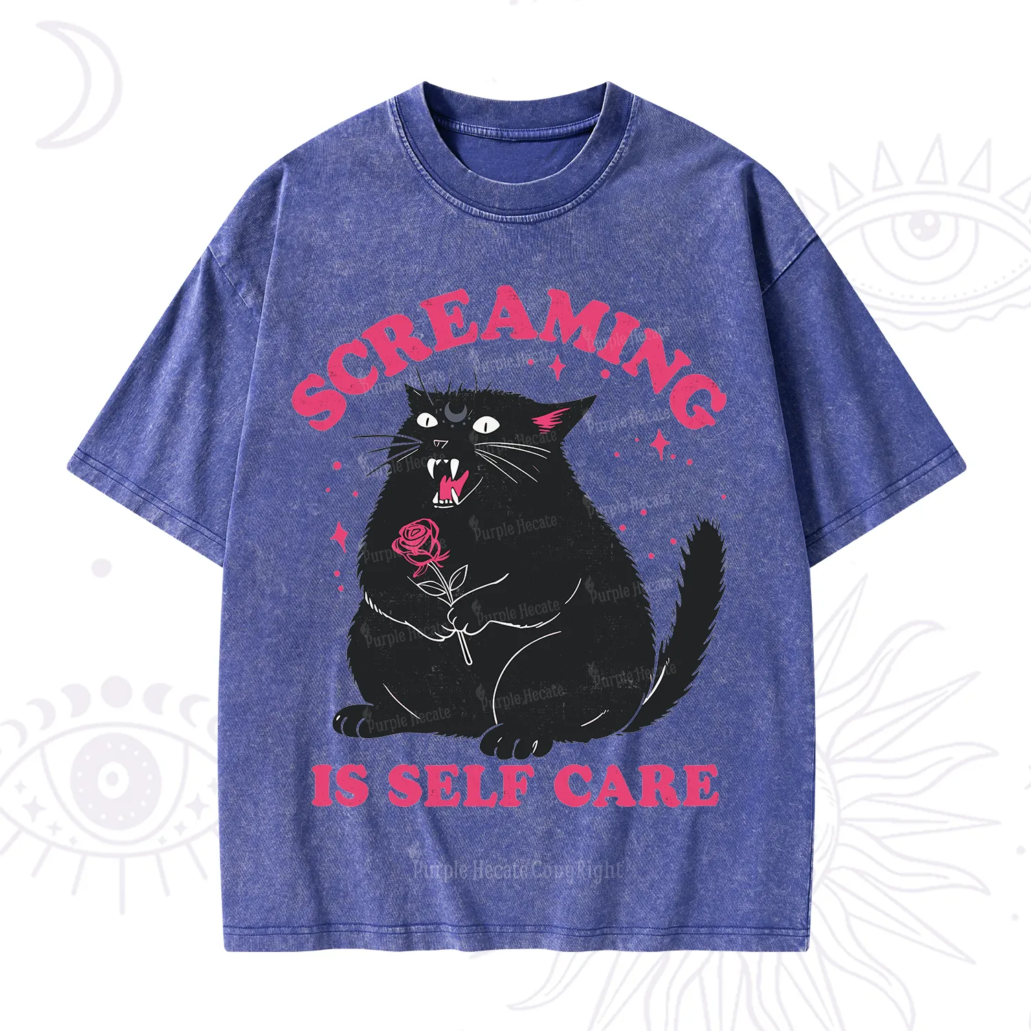 Purplehecate Funny Cat Screaming Is Self Care Washed T-Shirt