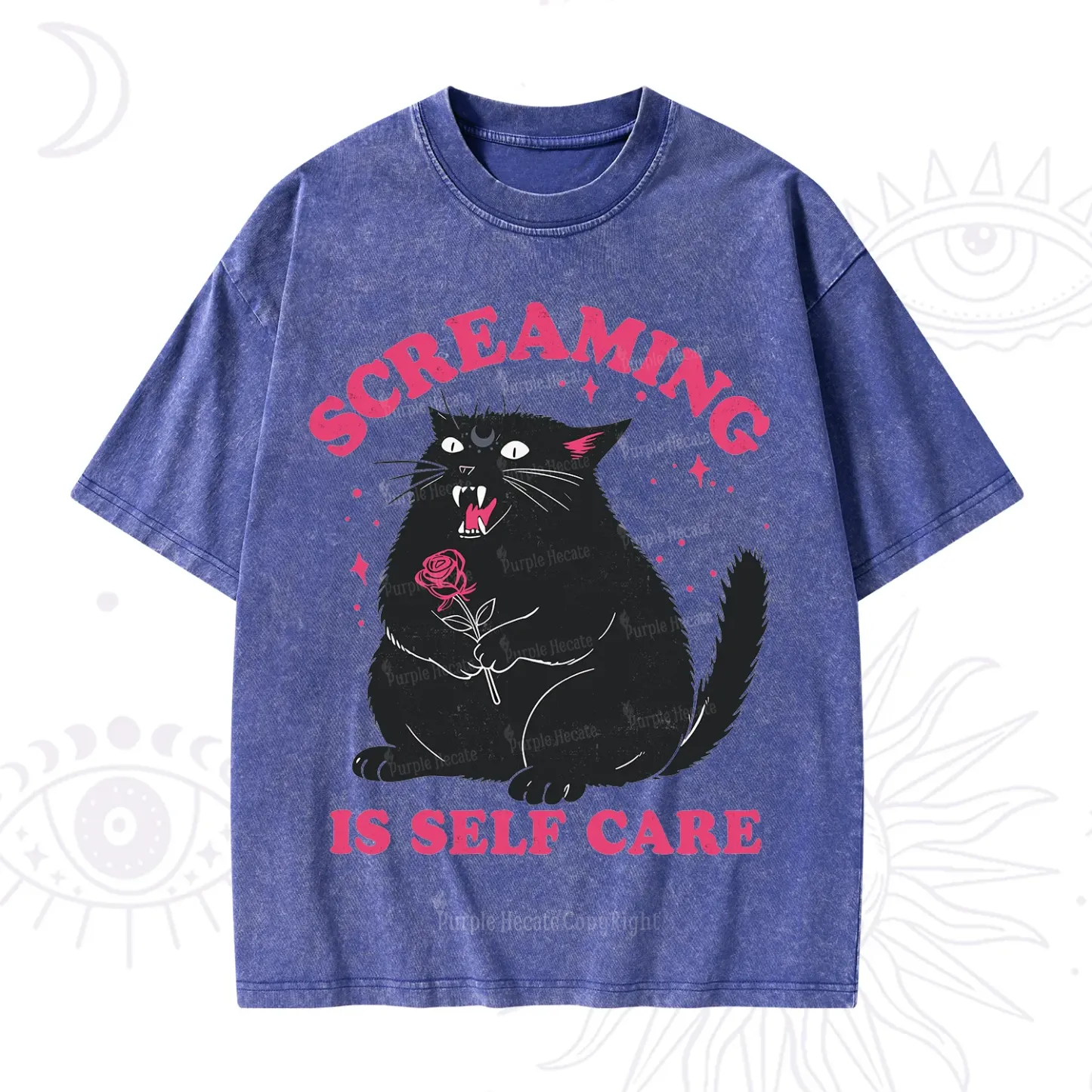 Purplehecate Funny Cat Screaming Is Self Care Washed T-Shirt