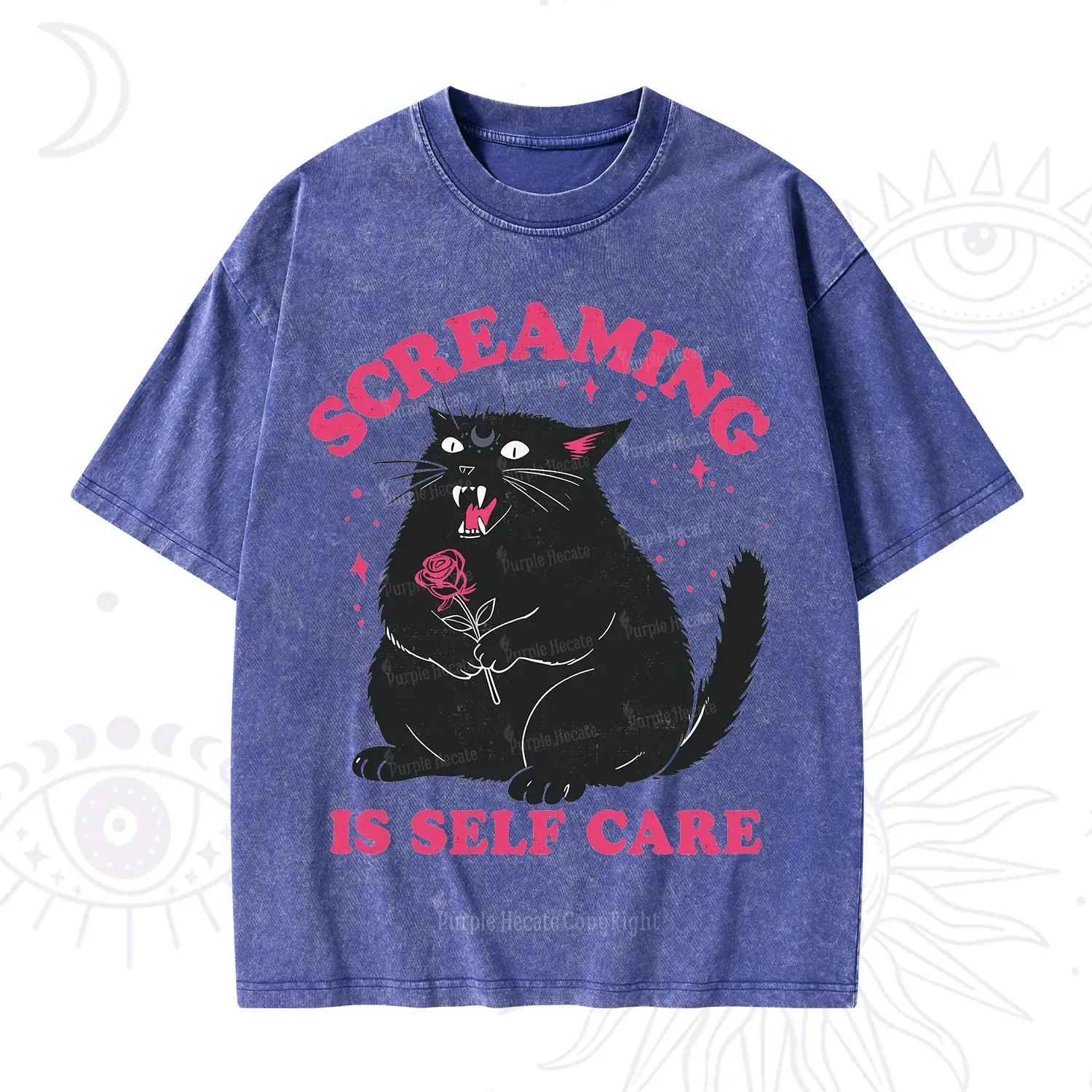 Purplehecate Funny Cat Screaming Is Self Care Washed T-Shirt