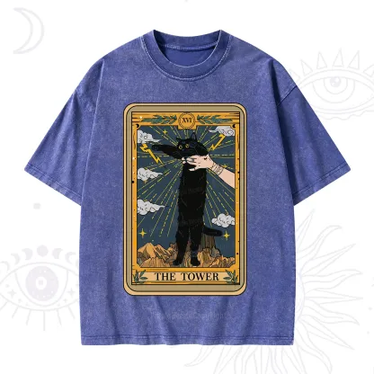Purplehecate The Tower Cats Tarot Washed T-Shirt