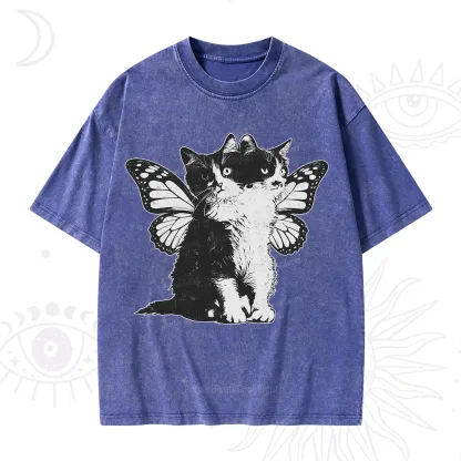 Purplehecate Mystery Butterfly Cat Washed T-Shirt
