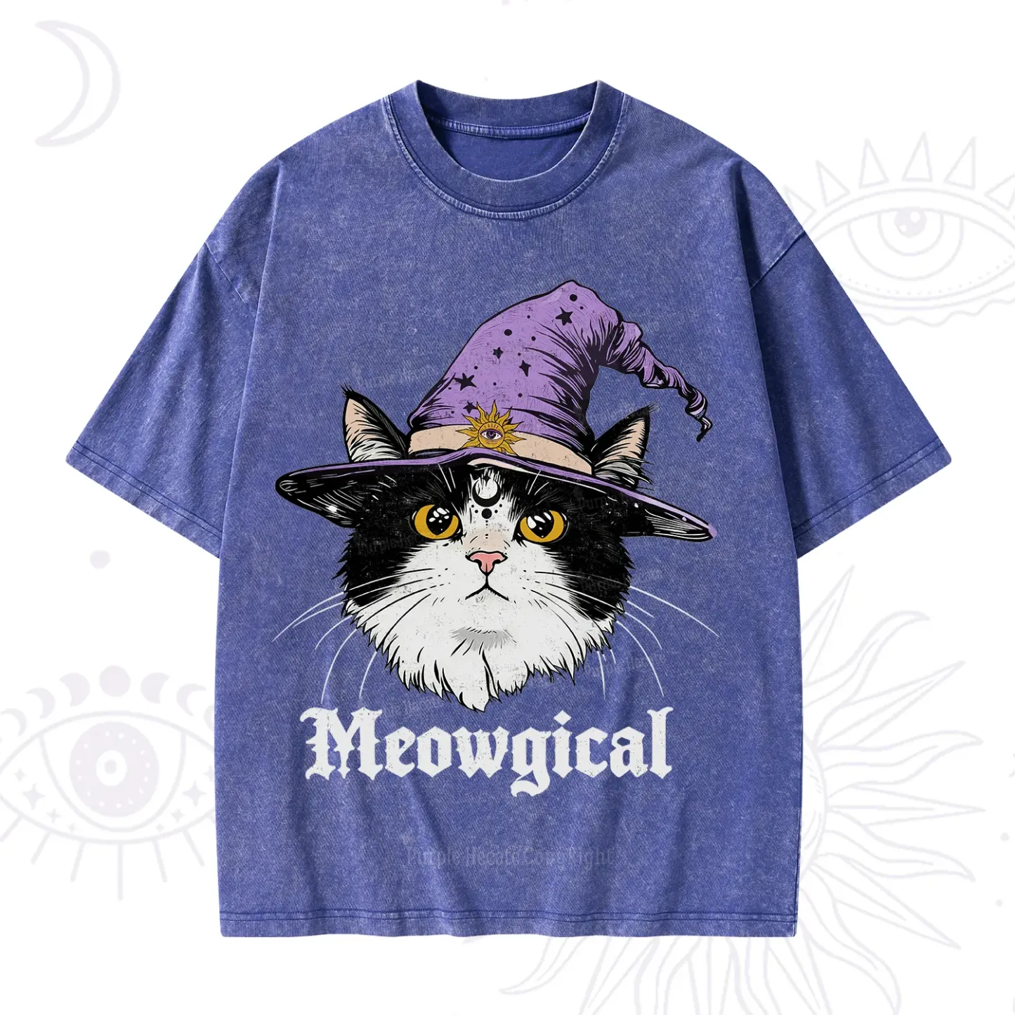 Purplehecate Meowgical Witch Cat Washed T-Shirt