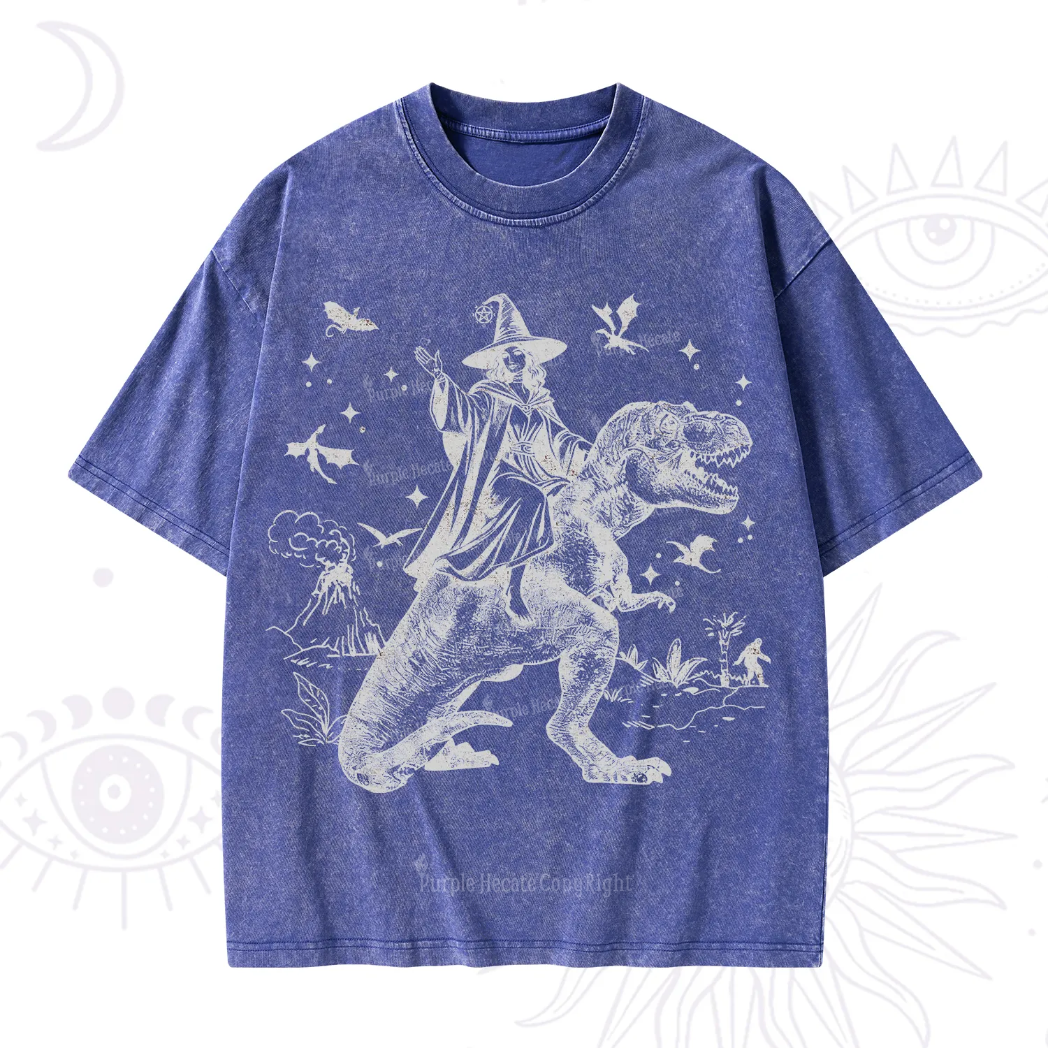 Purplehecate Witch Riding Dino Washed T-Shirt