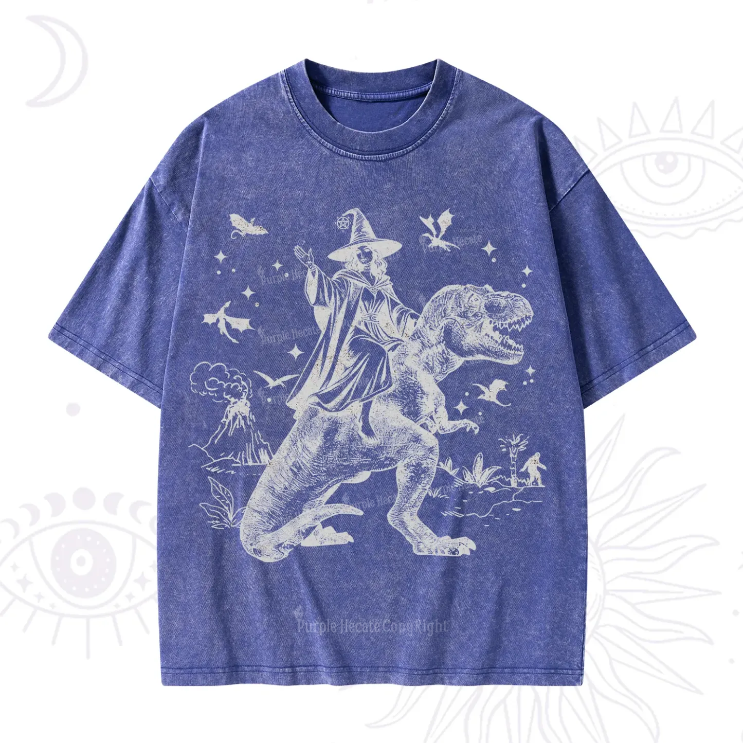 Purplehecate Witch Riding Dino Washed T-Shirt