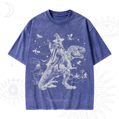 Purplehecate Witch Riding Dino Washed T-Shirt