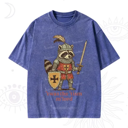Purplehecate Raccoon Knight 'Twas The Tism M'Lord Washed T-Shirt