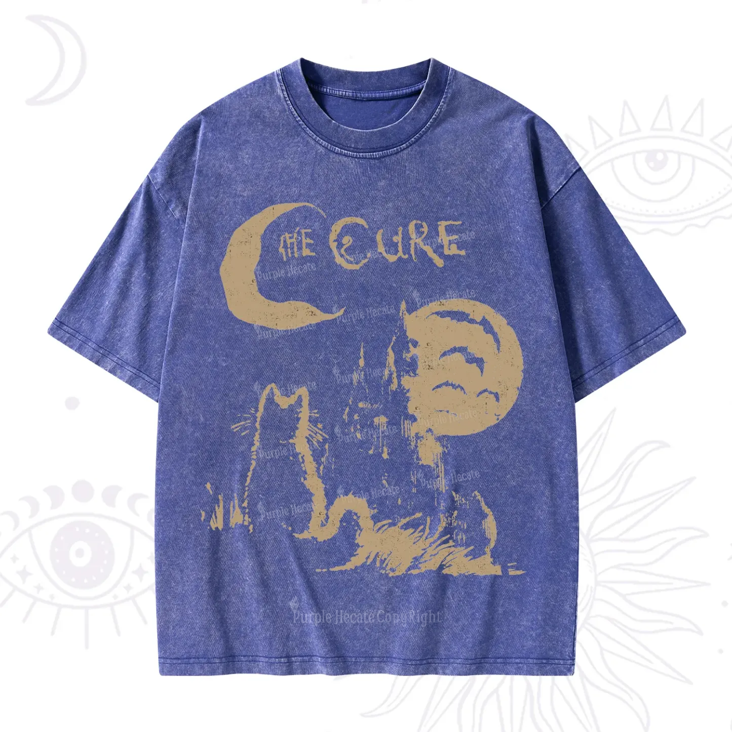 Purplehecate Goth Moon Cat Post-Punk Washed T-Shirt