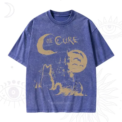 Purplehecate Goth Moon Cat Post-Punk Washed T-Shirt