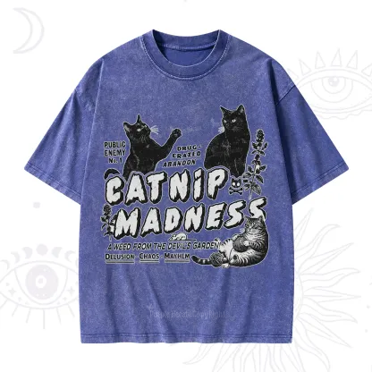 Purplehecate Catnip Madness Cute Cat Washed T-Shirt