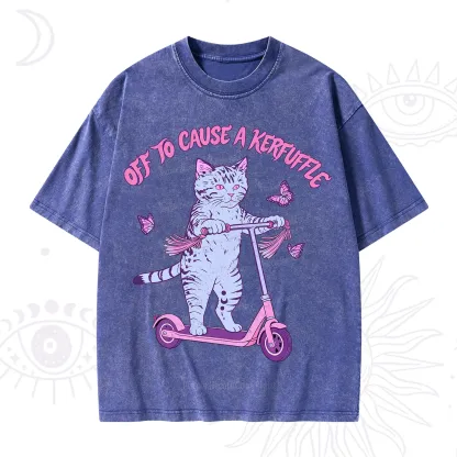 Purplehecate Off To Cause A Kerfuffle Cat Washed T-Shirt