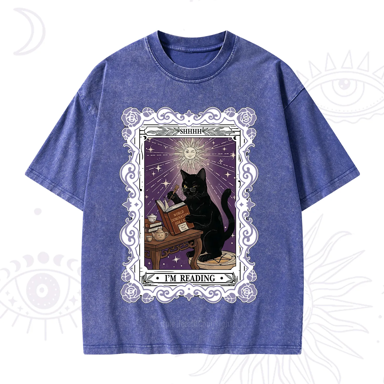Purplehecate The Reading Cat Tarot Washed T-Shirt