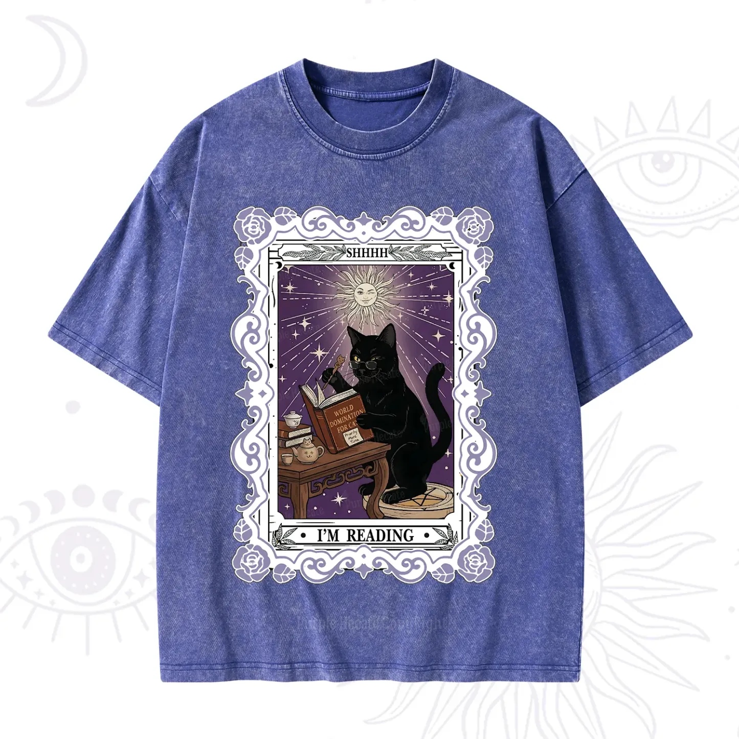Purplehecate The Reading Cat Tarot Washed T-Shirt