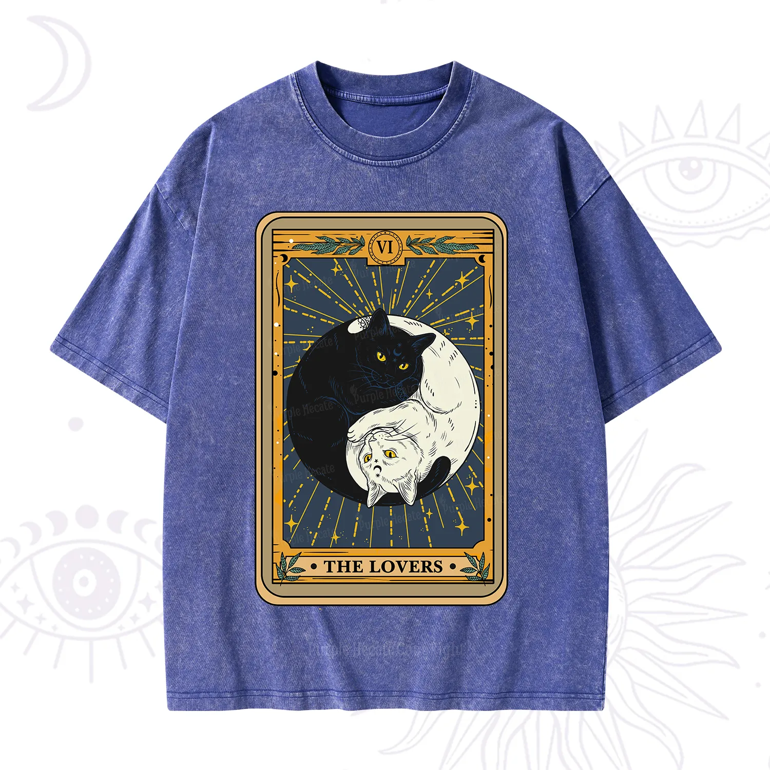 Purplehecate The Lovers Cat Tarot Washed T-Shirt