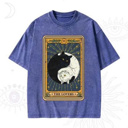 Purplehecate The Lovers Cat Tarot Washed T-Shirt