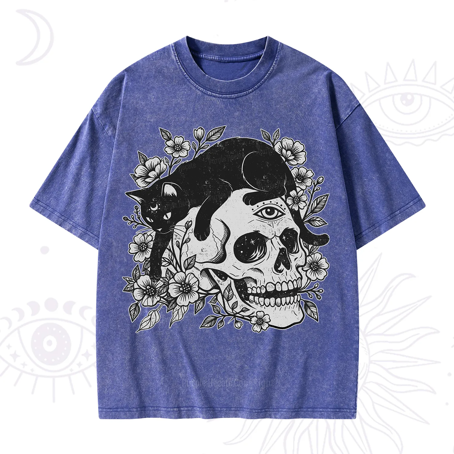 Purplehecate Black Cats In A Skull Washed T-Shirt