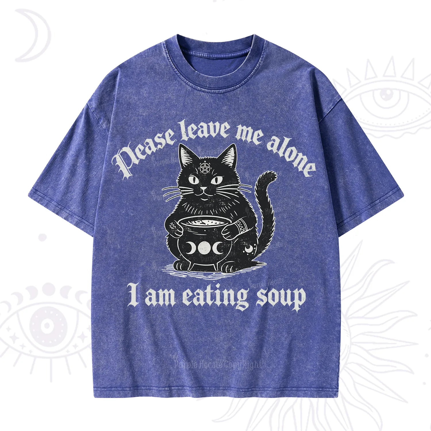 Purplehecate Magic Cat Eating Soup Washed T-Shirt