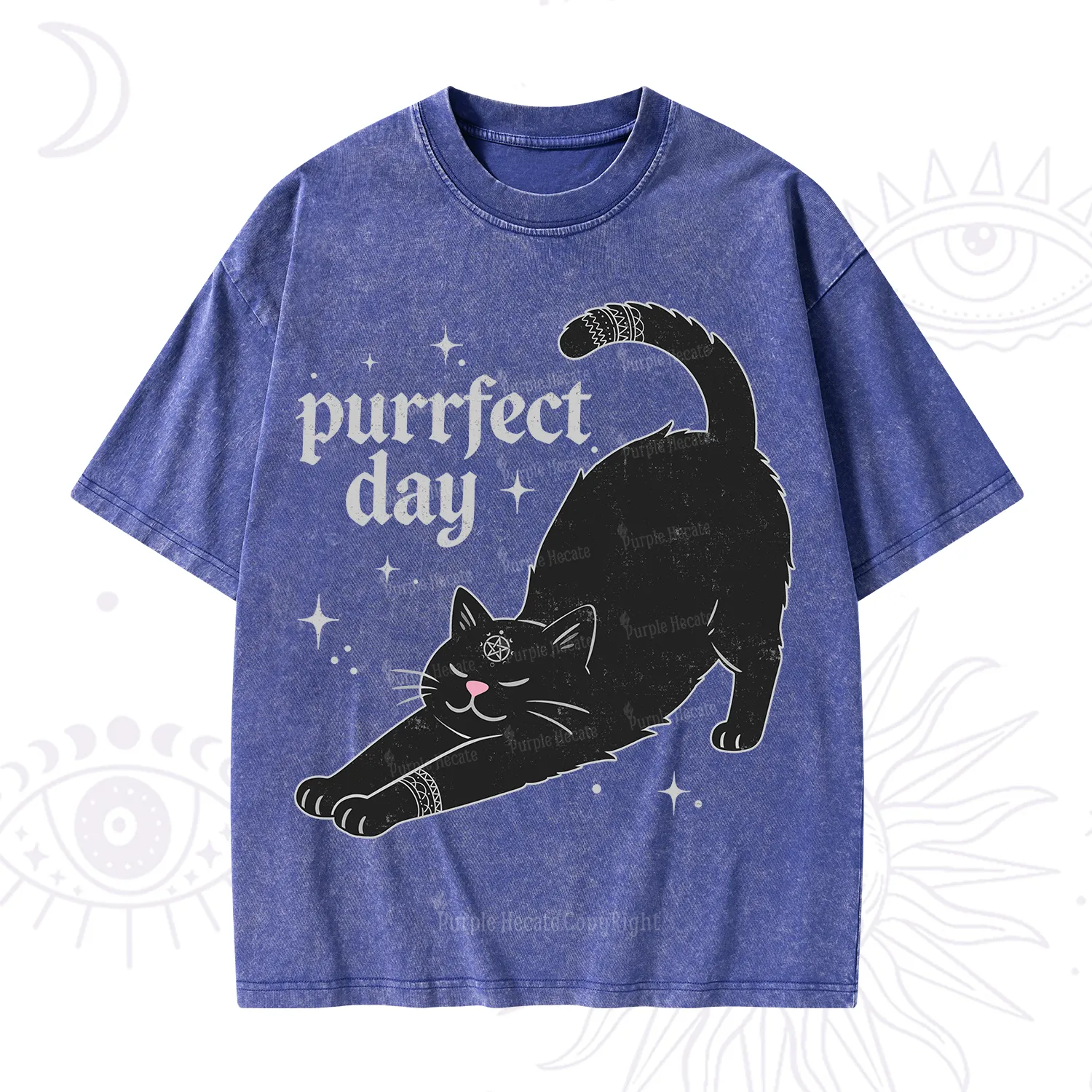 Purplehecate Purrfect Day Black Cat Washed T-Shirt