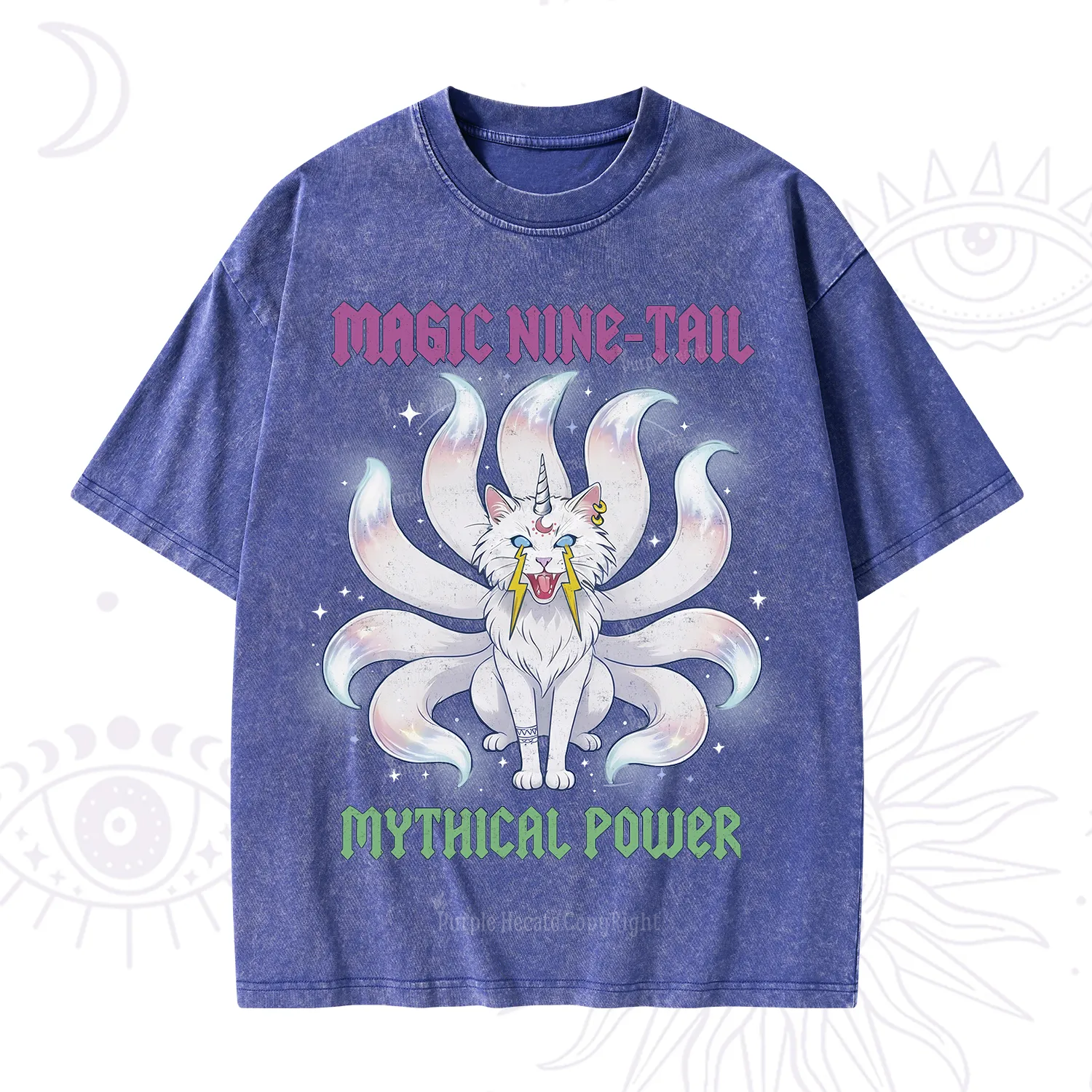 Purplehecate Magic Nine Tail Cat Washed T-Shirt
