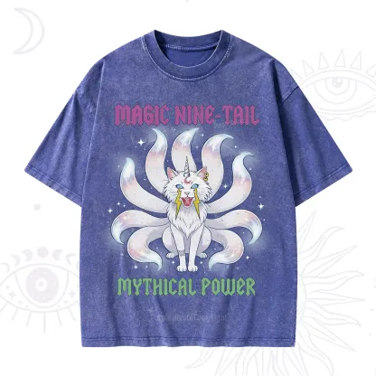 Purplehecate Magic Nine Tail Cat Washed T-Shirt