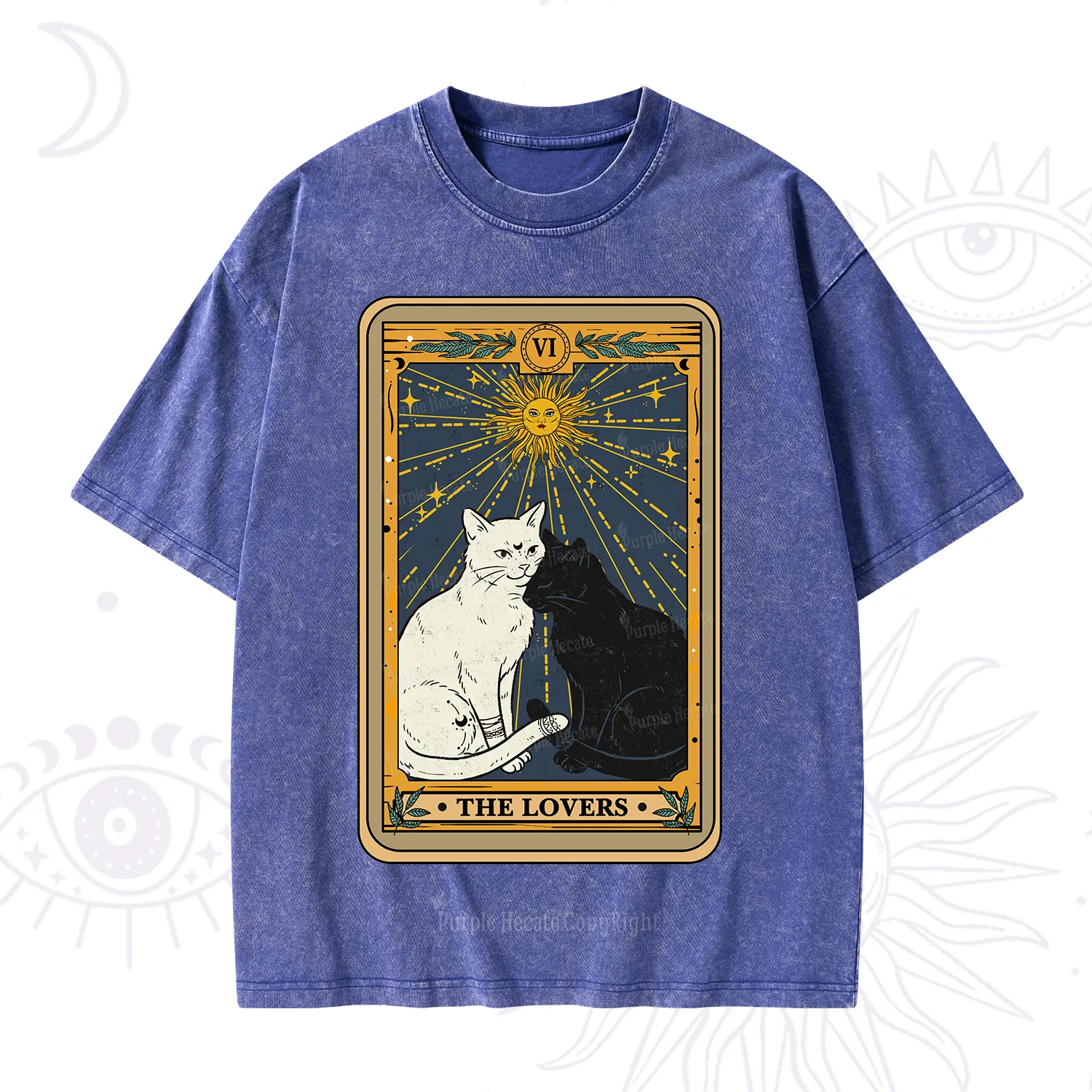 Purplehecate The Lovers Cat Tarot Card Washed T-Shirt