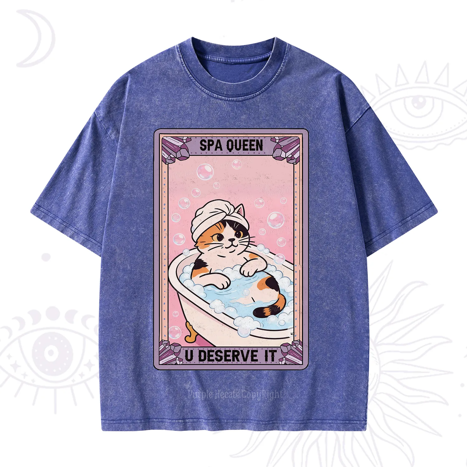 Purplehecate The Spa Queen Cat Tarot Washed T-Shirt