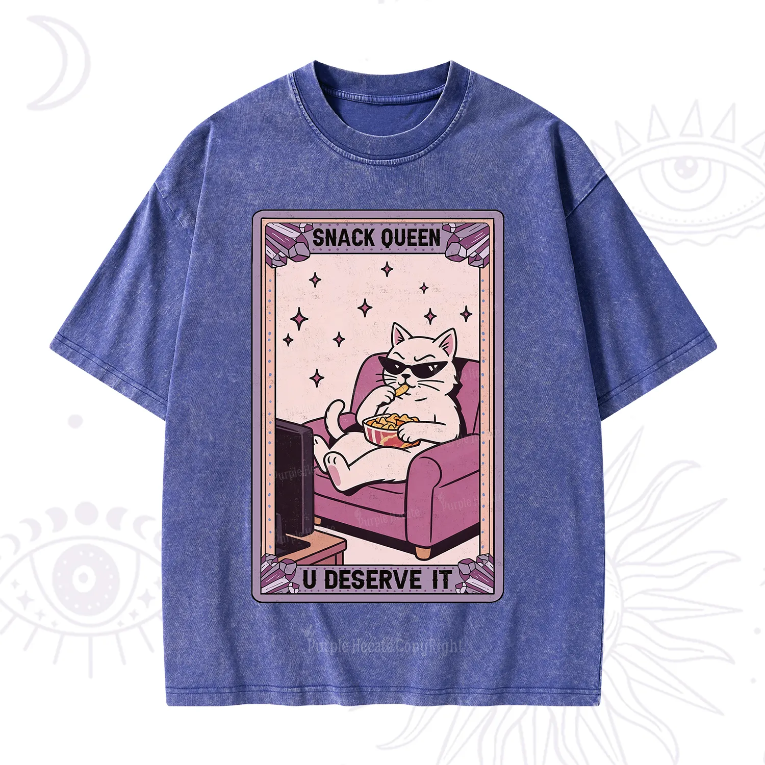Purplehecate The Snack Queen Cat Tarot Washed T-Shirt