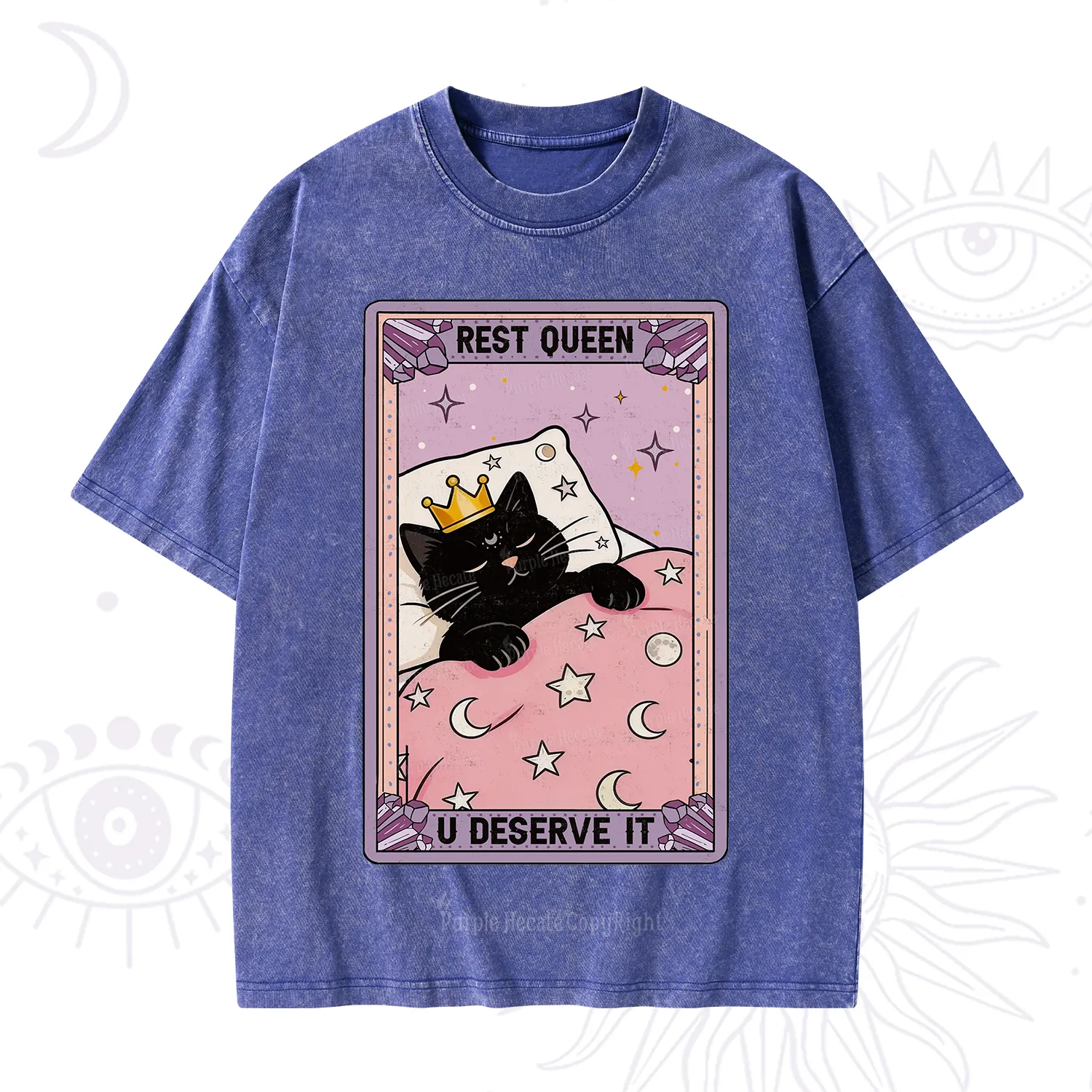 Purplehecate The Rest Queen Cat Tarot Washed T-Shirt