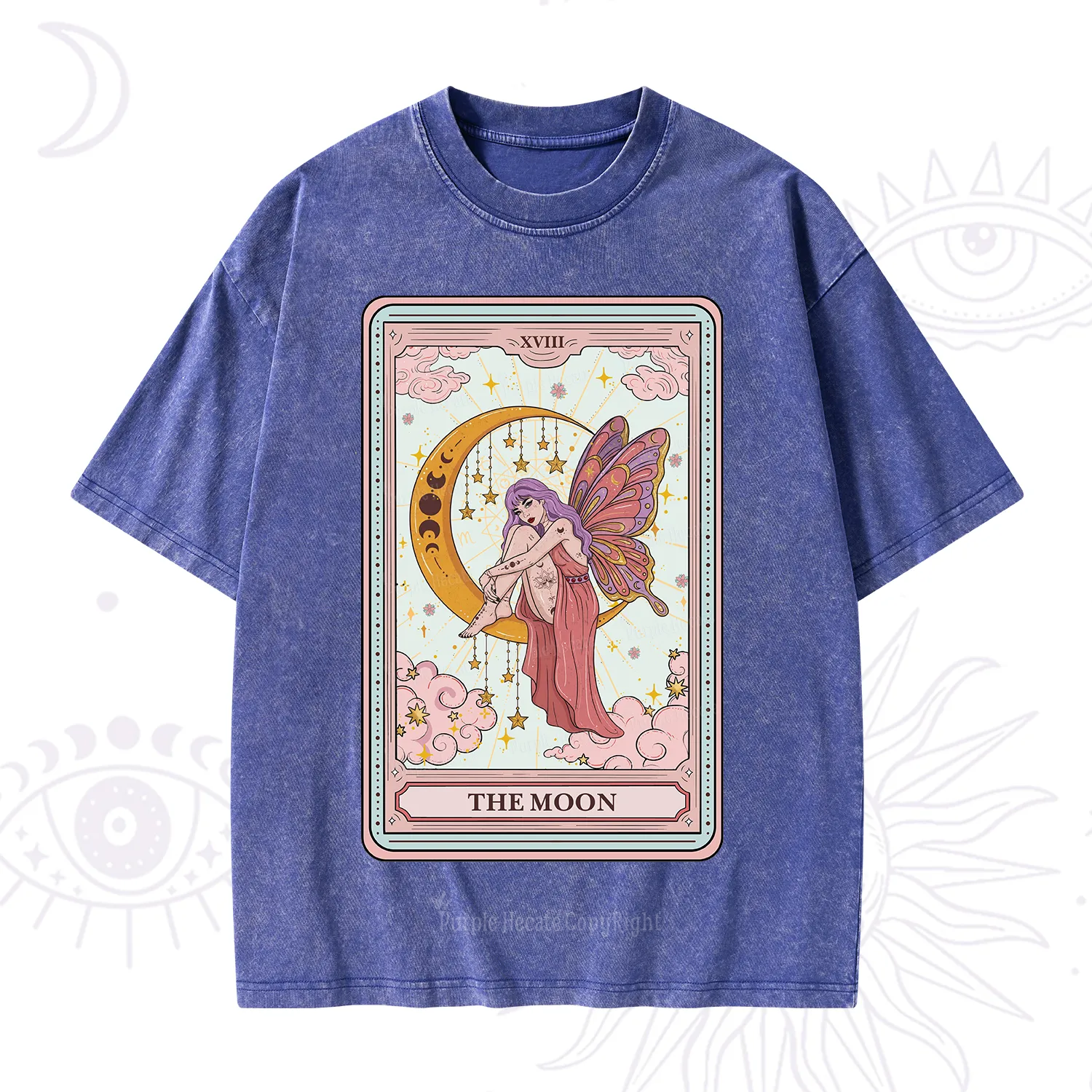 Purplehecate The Moon Tarot Washed T-Shirt