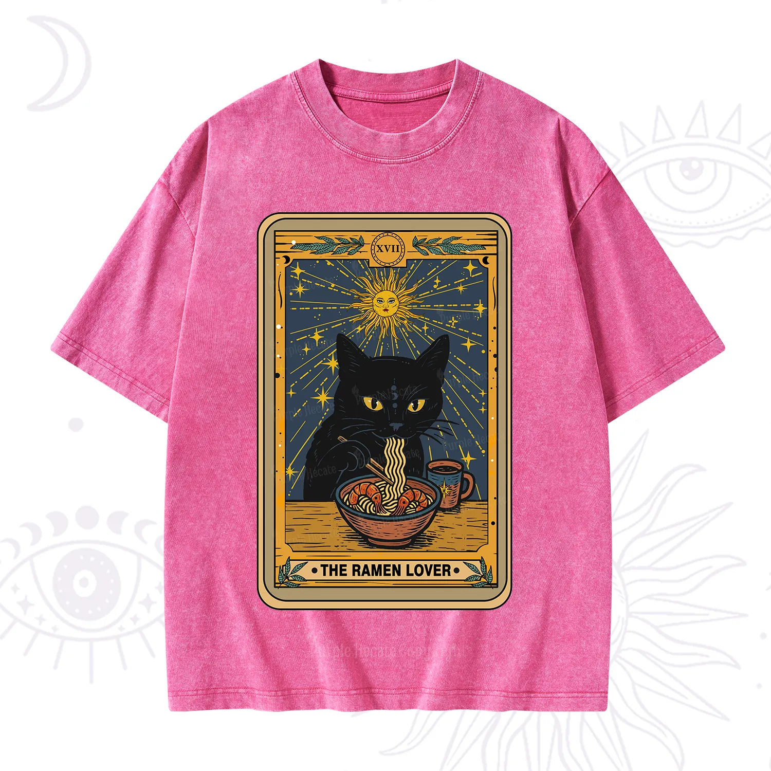 Purplehecate The Ramen Lover Cat Tarot Washed T-Shirt