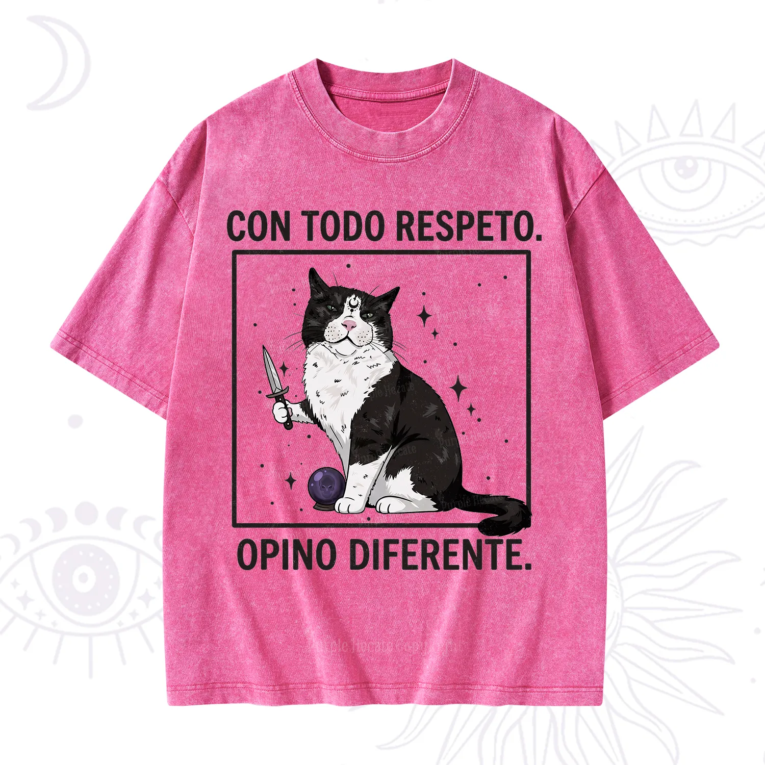 Purplehecate Funny Cat Con Todo Respeto Opino Diferente Washed T-Shirt