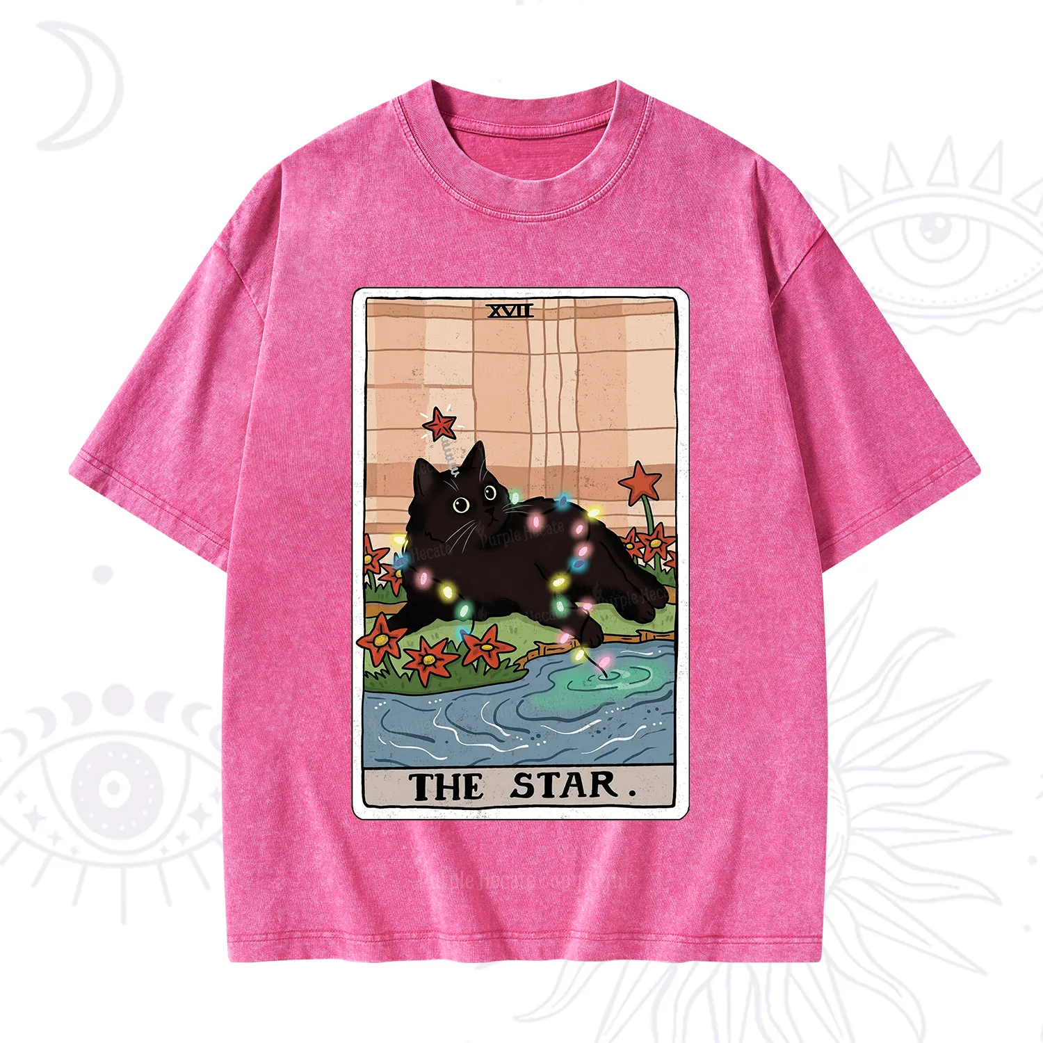 Purplehecate The Star Cat Tarot Card Washed T-Shirt