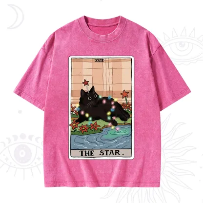 Purplehecate The Star Cat Tarot Card Washed T-Shirt