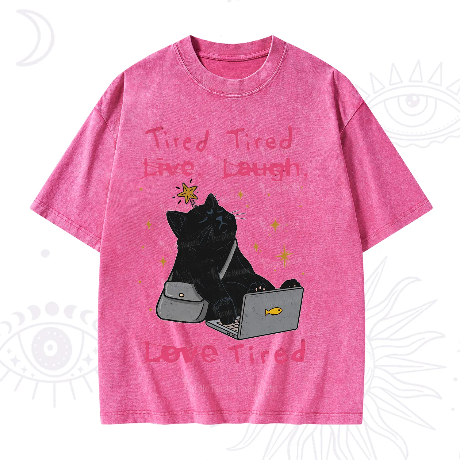 Purplehecate Tired Cat Washed T-Shirt