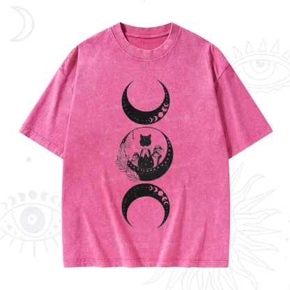 Purplehecate Cat And Moon Phases Washed T-Shirt
