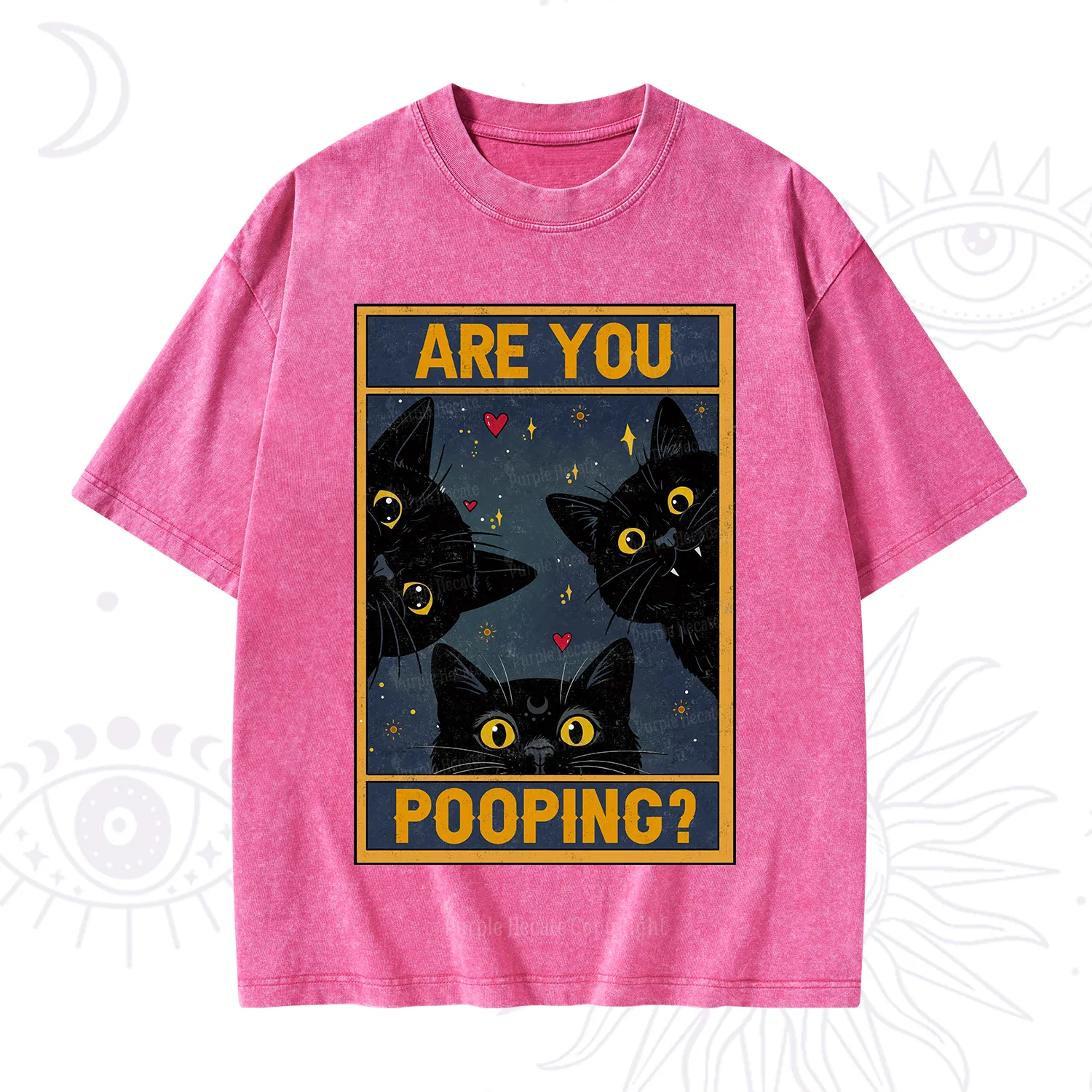 Purplehecate Funny Black Cat Are You Pooping Washed T-Shirt