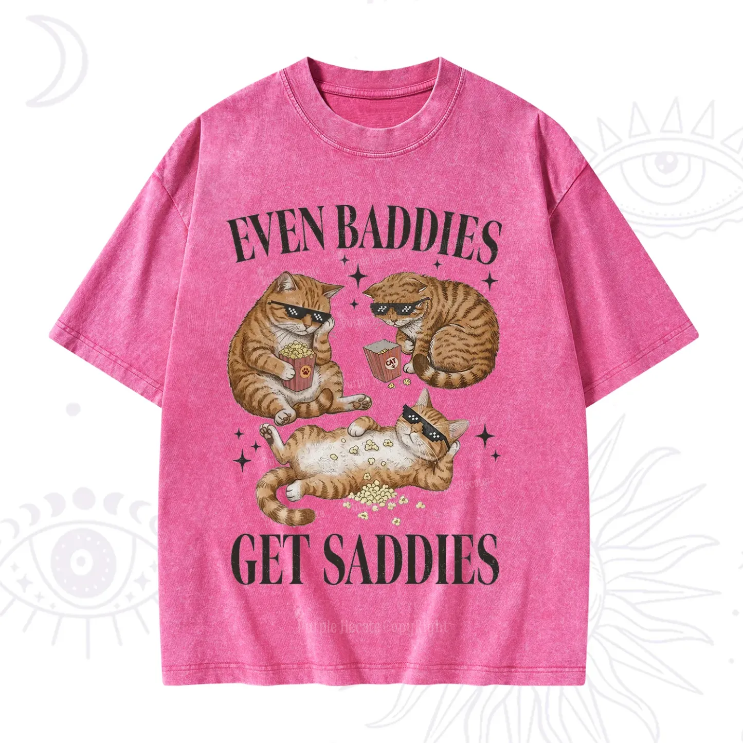 Purplehecate Even Baddies Get Saddies Funny Cat Washed T-Shirt