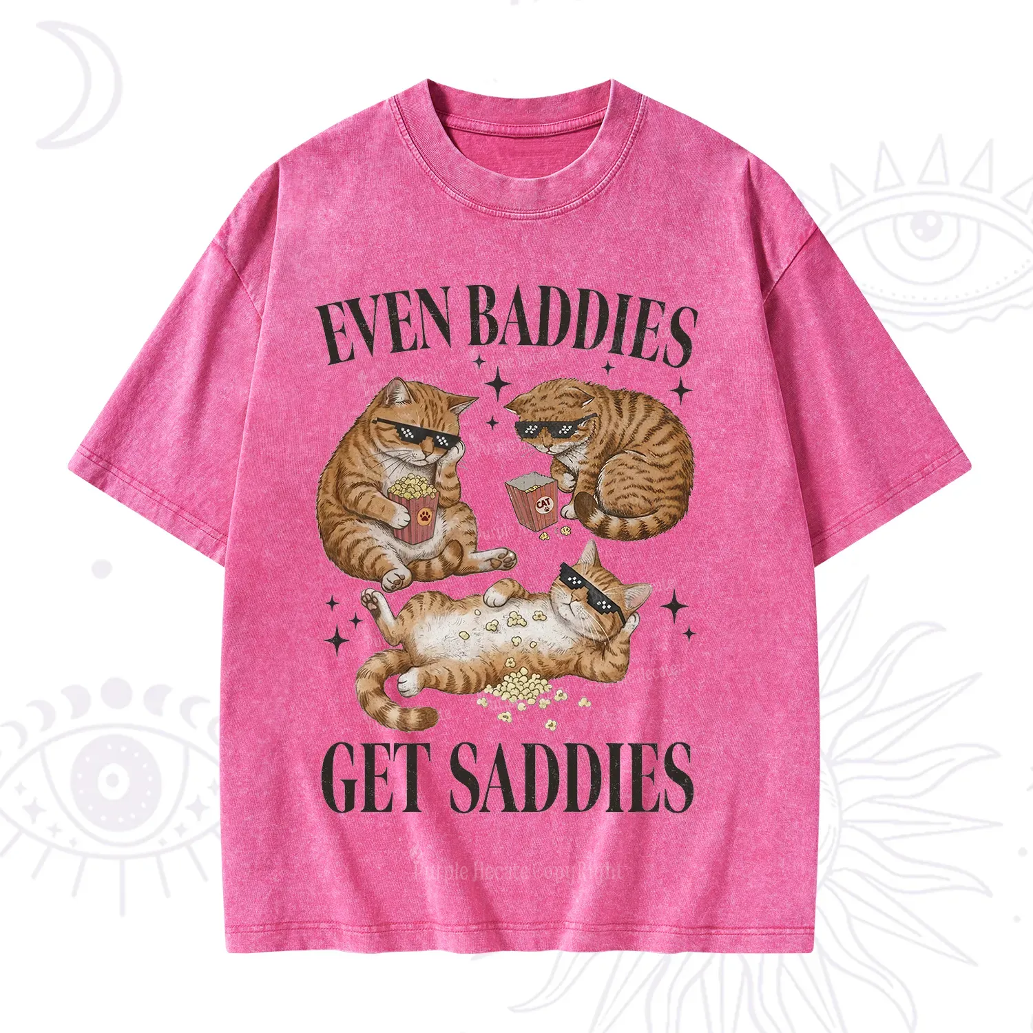 Purplehecate Even Baddies Get Saddies Funny Cat Washed T-Shirt