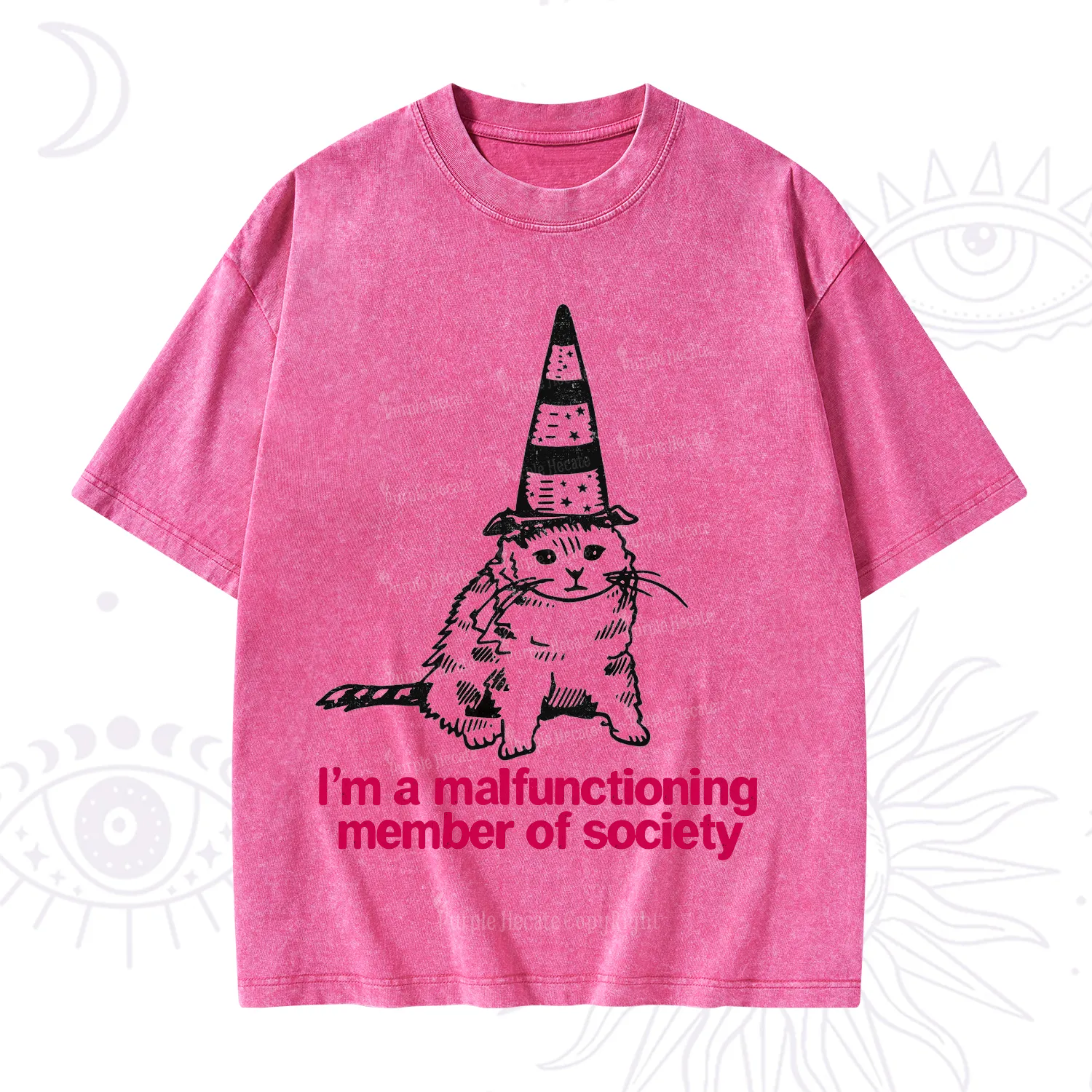 Purplehecate Social Anxiety Cat Washed T-Shirt