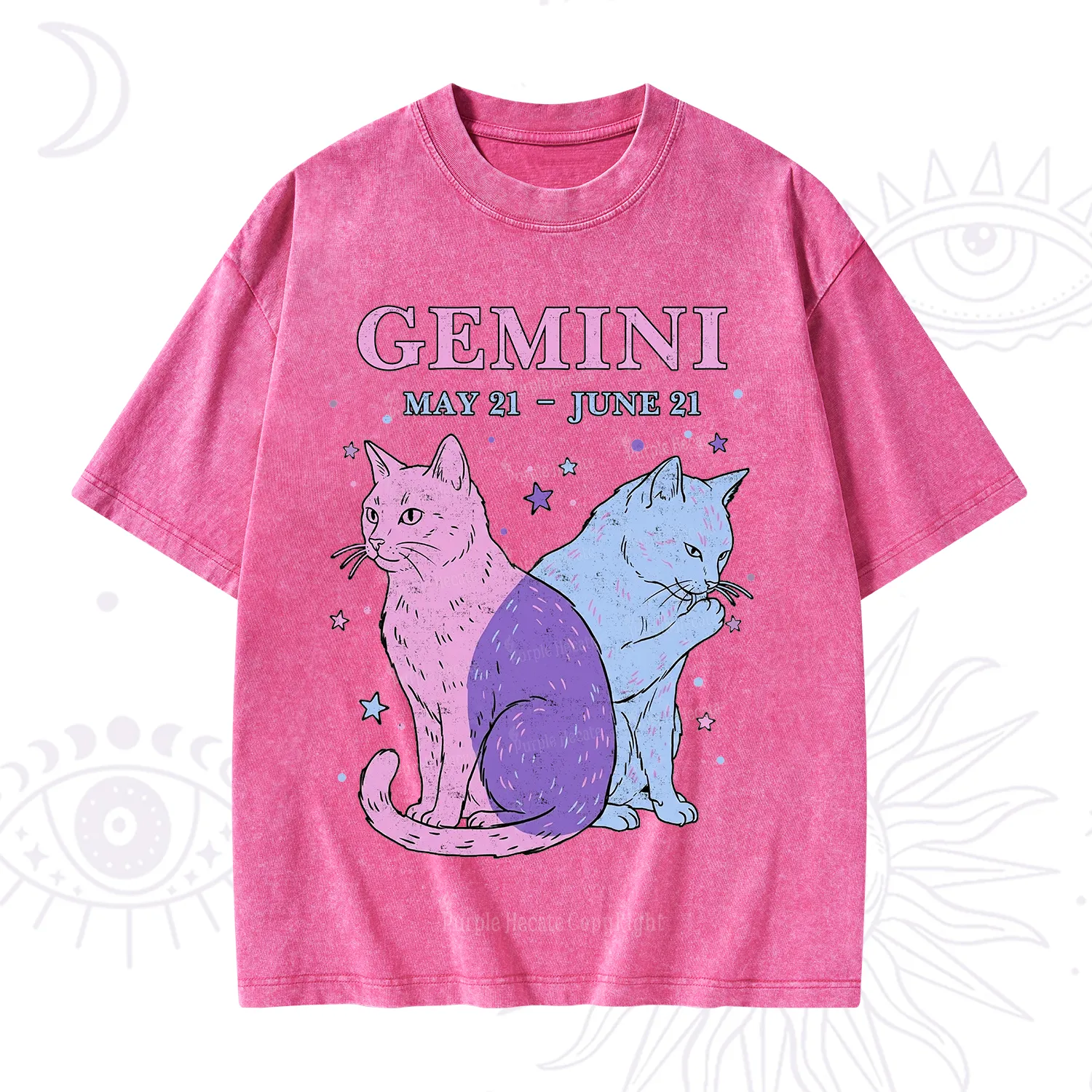 Purplehecate Gemini Zodiac Cats Washed T-Shirt