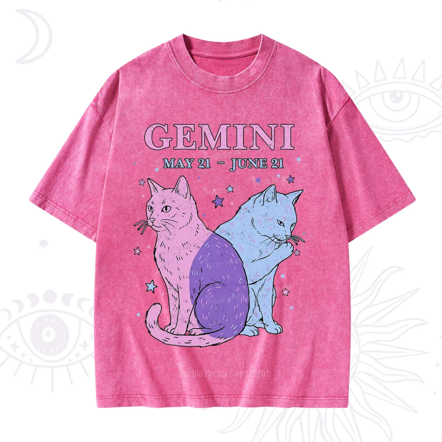 Purplehecate Gemini Zodiac Cats Washed T-Shirt