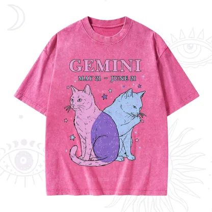 Purplehecate Gemini Zodiac Cats Washed T-Shirt