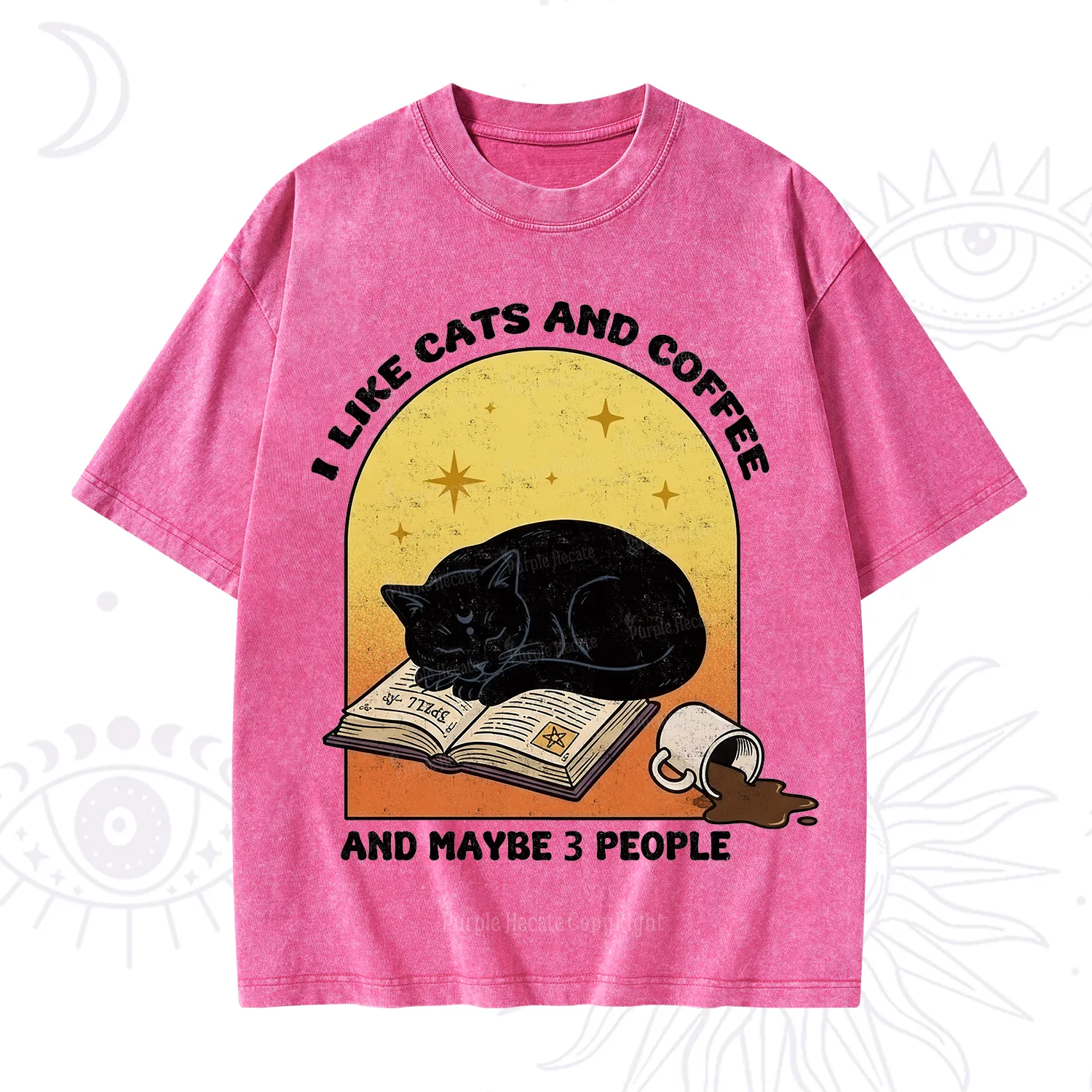 Purplehecate I Like Cats And Coffee Washed T-Shirt