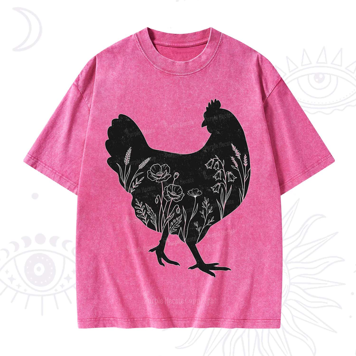Purplehecate Floral Chicken Washed T-Shirt