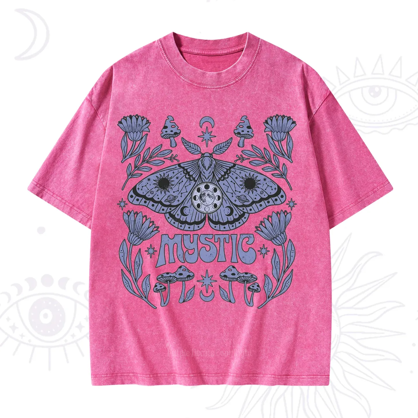 Purplehecate Celestial Moth Mushrooms Washed T-Shirt