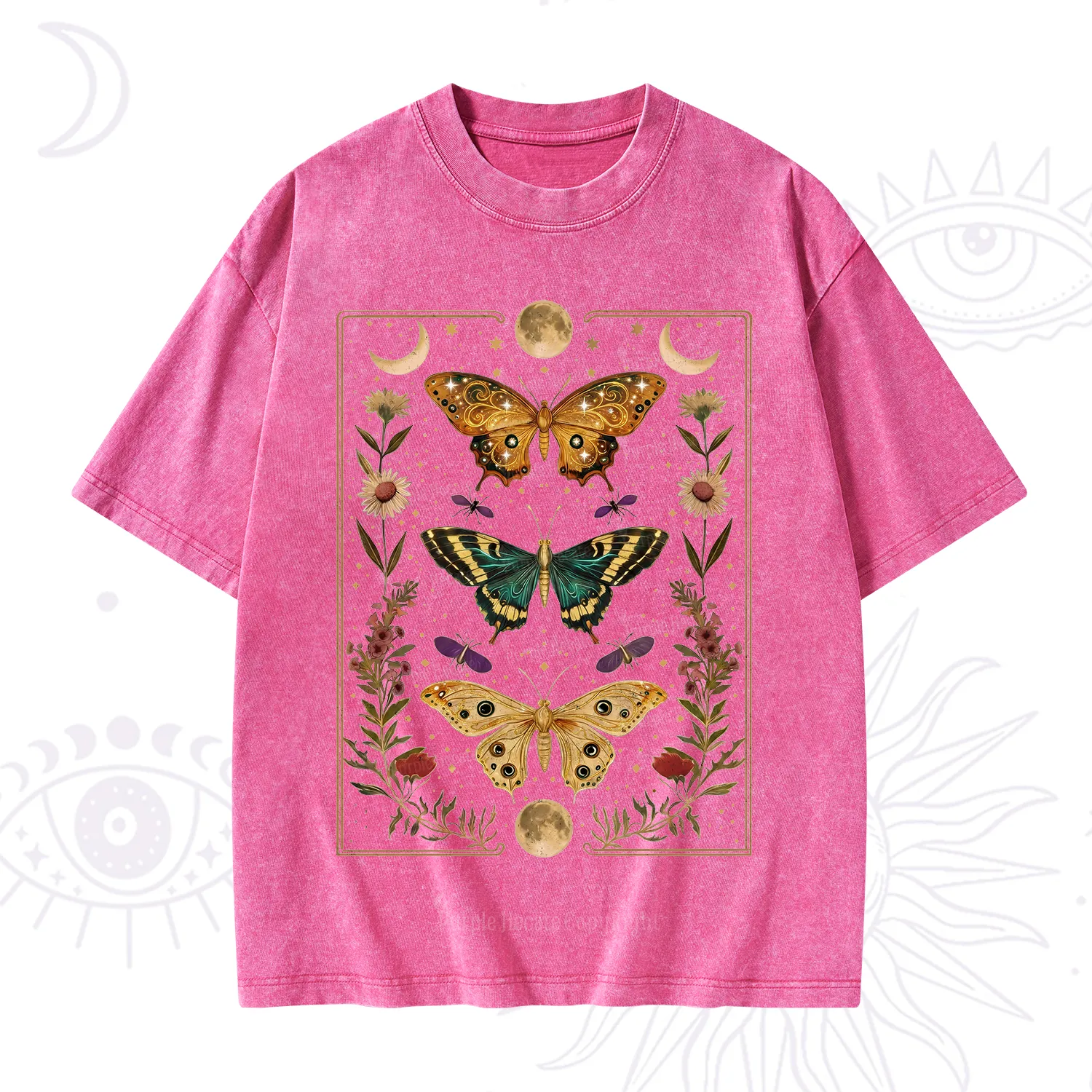 Purplehecate Sun and Moon Butterfly Washed T-Shirt