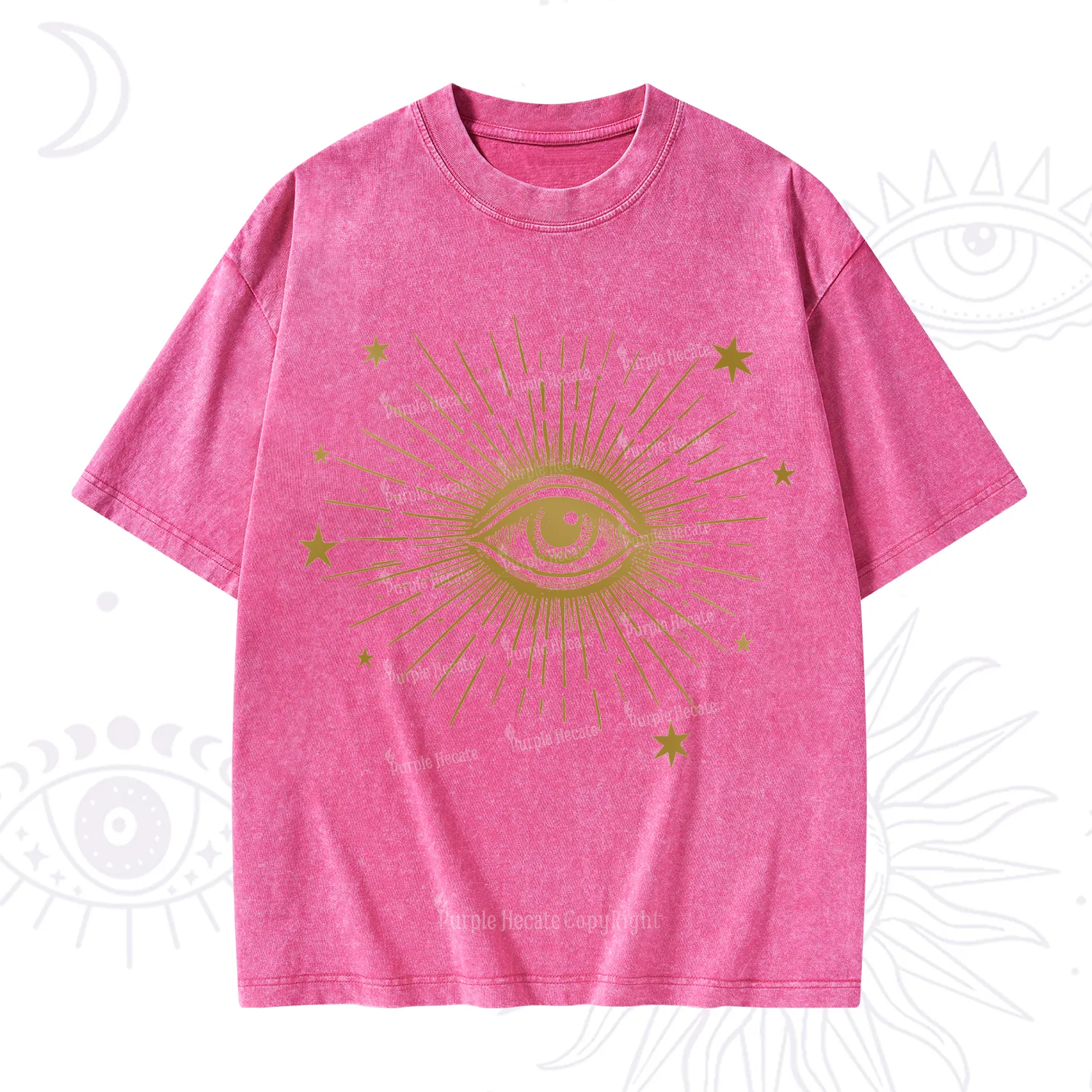 Purplehecate Celestial Eye with Stars Washed T-Shirt