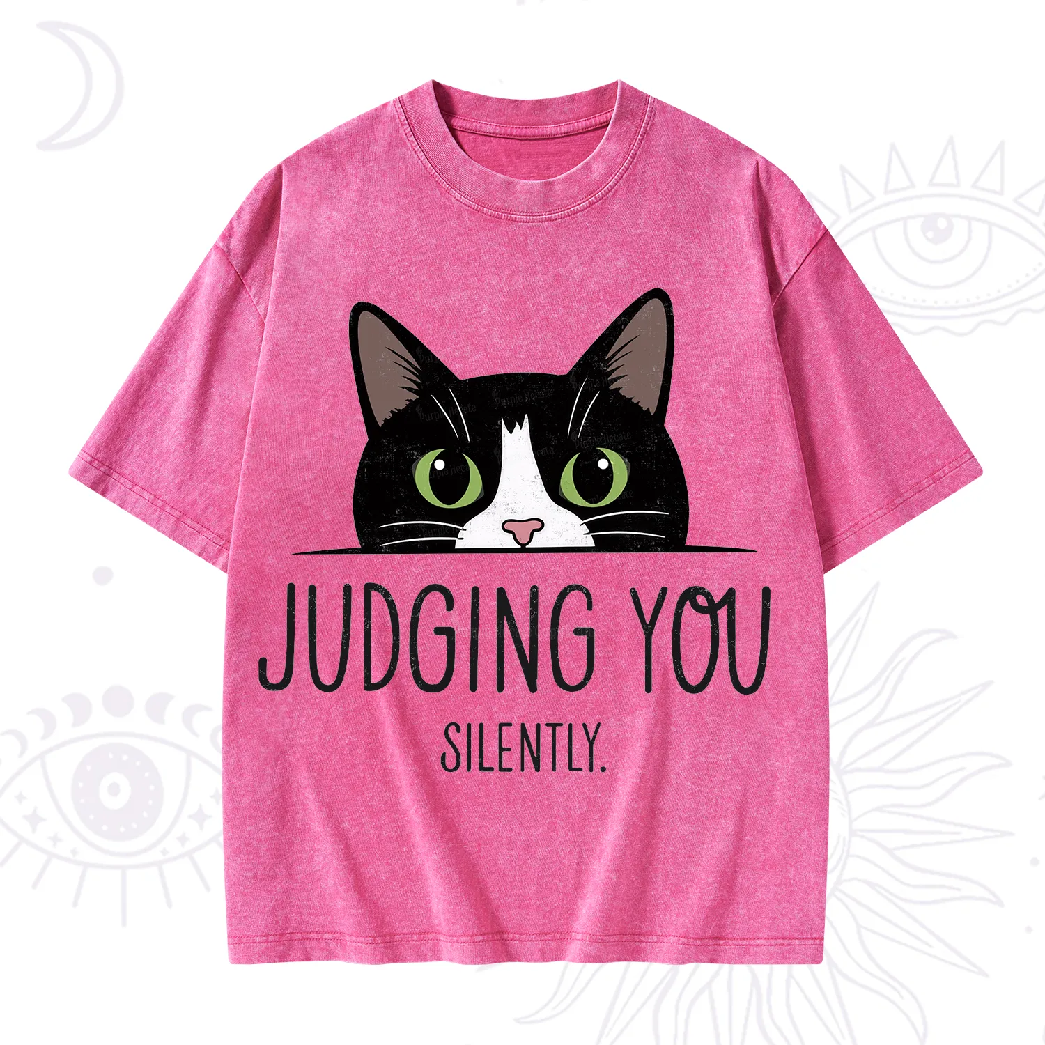 Purplehecate Cute Cat Judging You Silently Washed T-Shirt