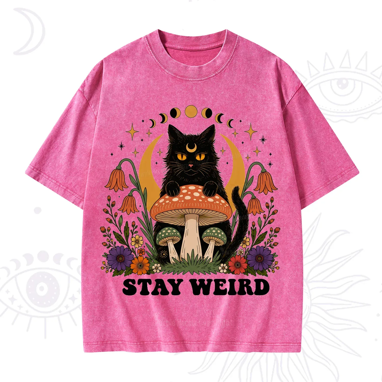 Purplehecate Stay Weird Black Cat Washed T-Shirt