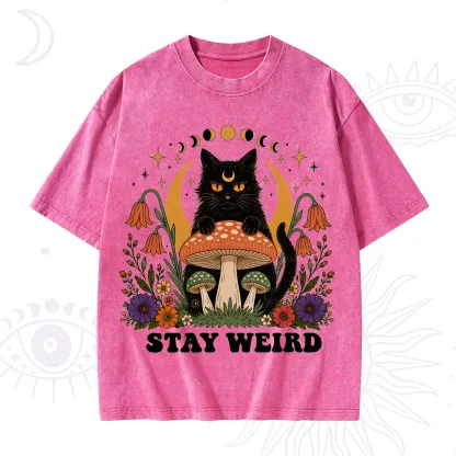 Purplehecate Stay Weird Black Cat Washed T-Shirt